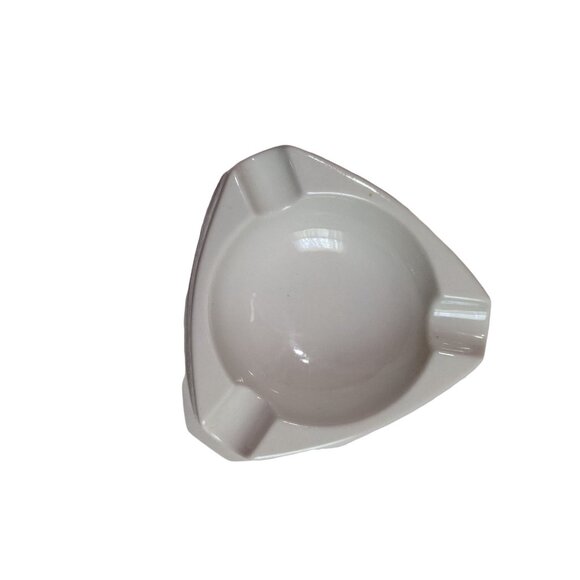 Weisse Eule Triangular Ceramic Ashtray 3 Cigarette Rests Vintage White Germany - Picture 4 of 6